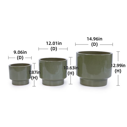 3 Pieces Ceramic Flowerpot, Planter For Patio, Garden Or Windowsills - Antique Light Green Daily Nest