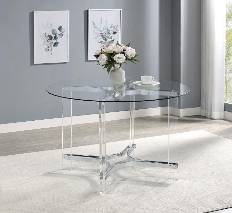 Keeling - Round Glass Top Acrylic Dining Table - Chrome Coaster Fine Furniture