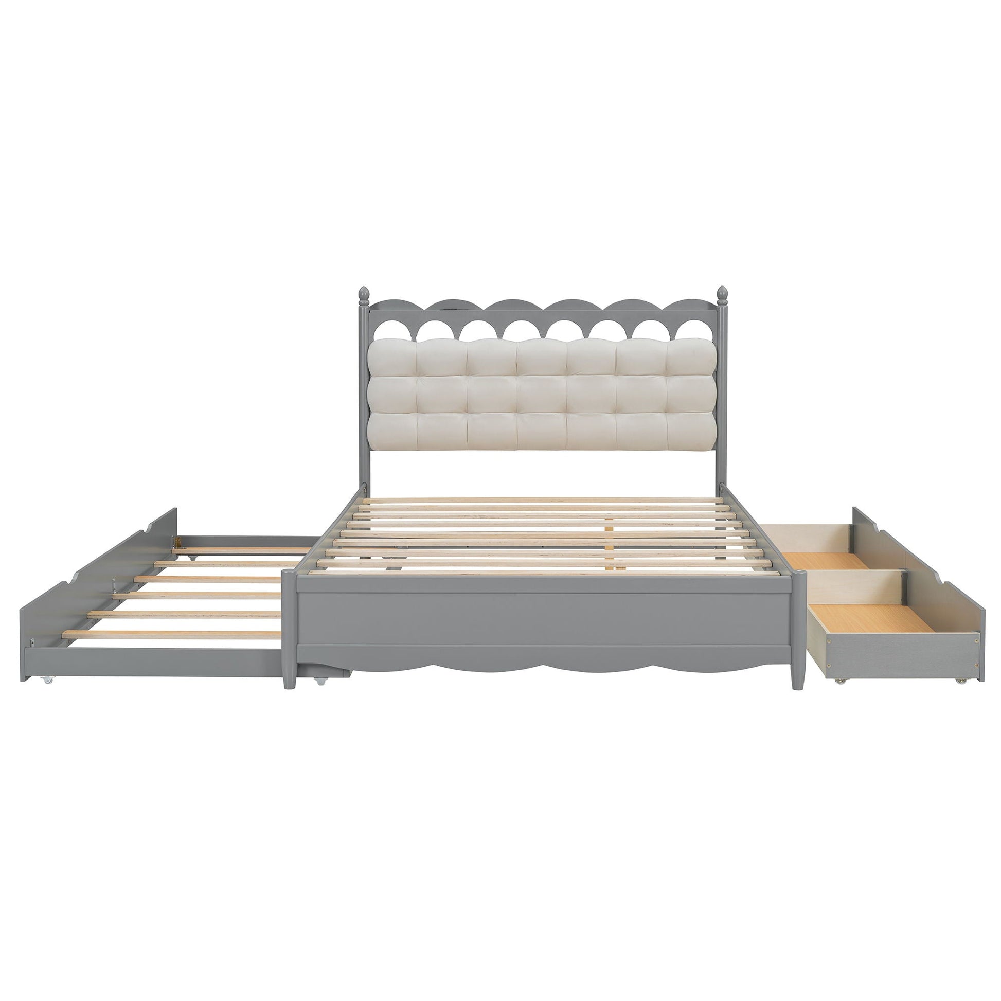 Storage Platform Bed, With 2 Big Drawers, Trundle, One Set Of Sockets & USB Ports Timeless Haven