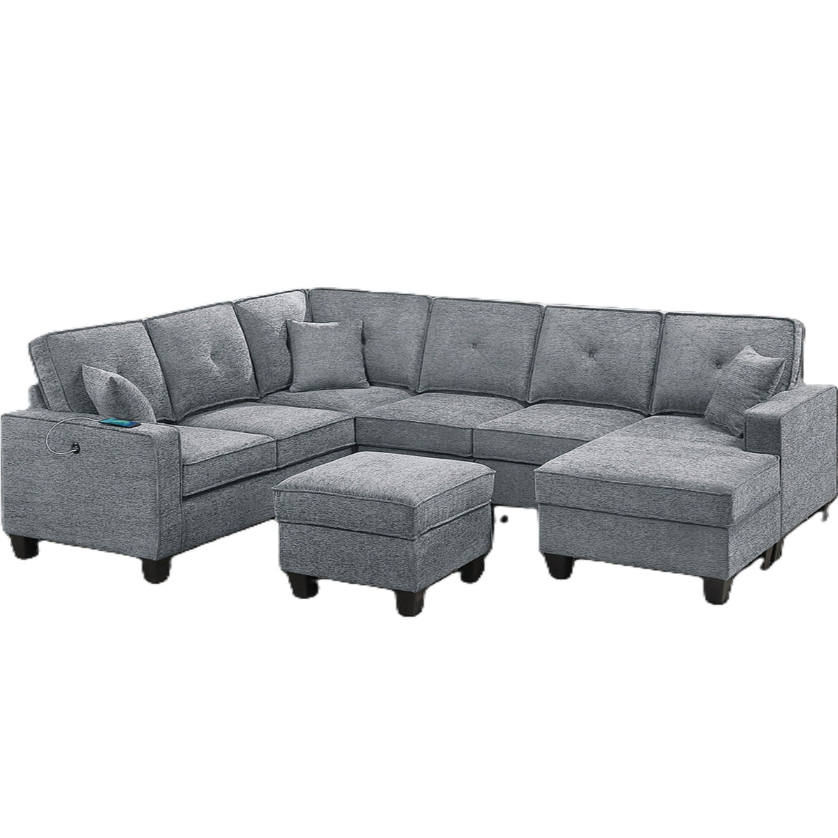 5 Piece Sectional Set With USB Port And Ottoman Home Essentials