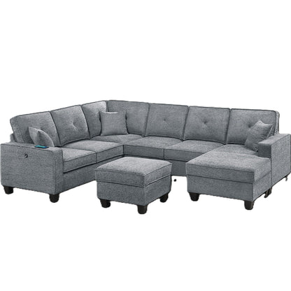 5 Piece Sectional Set With USB Port And Ottoman Home Essentials
