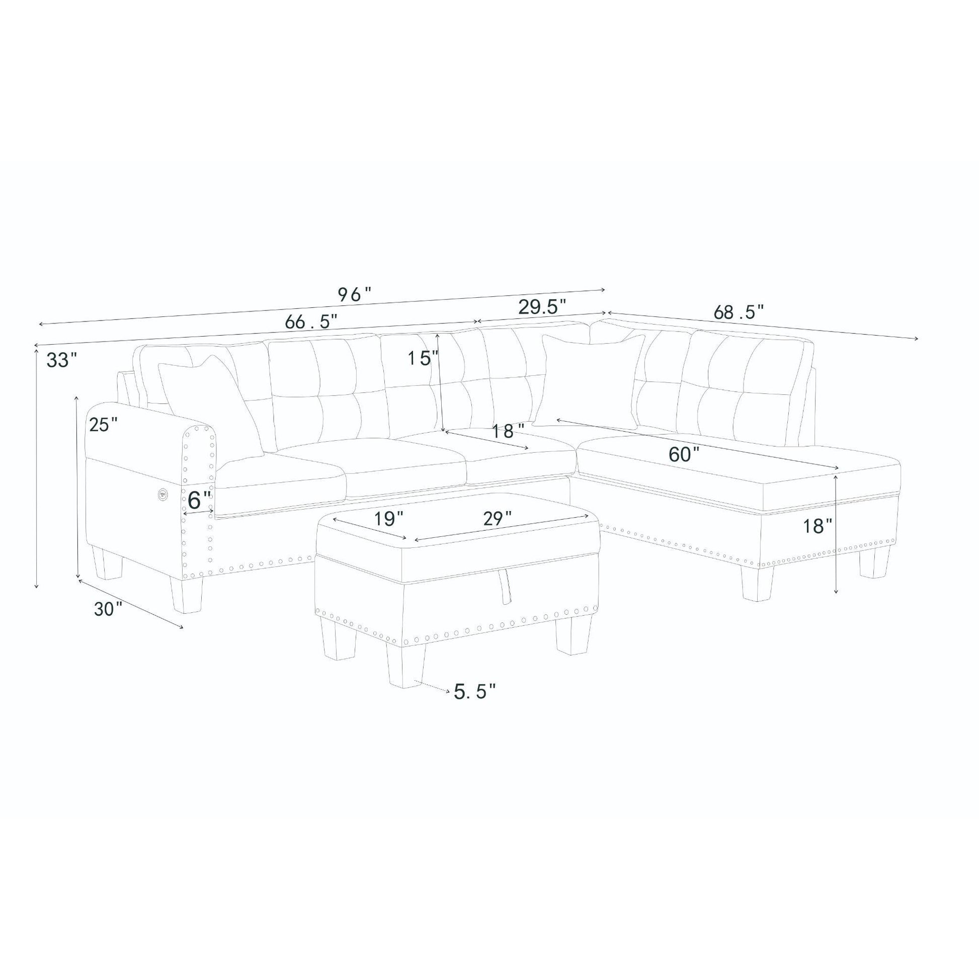 Camden - Power Sectional Sofa With Storage Ottoman And Built In Charging Ports - Gray The Soft House