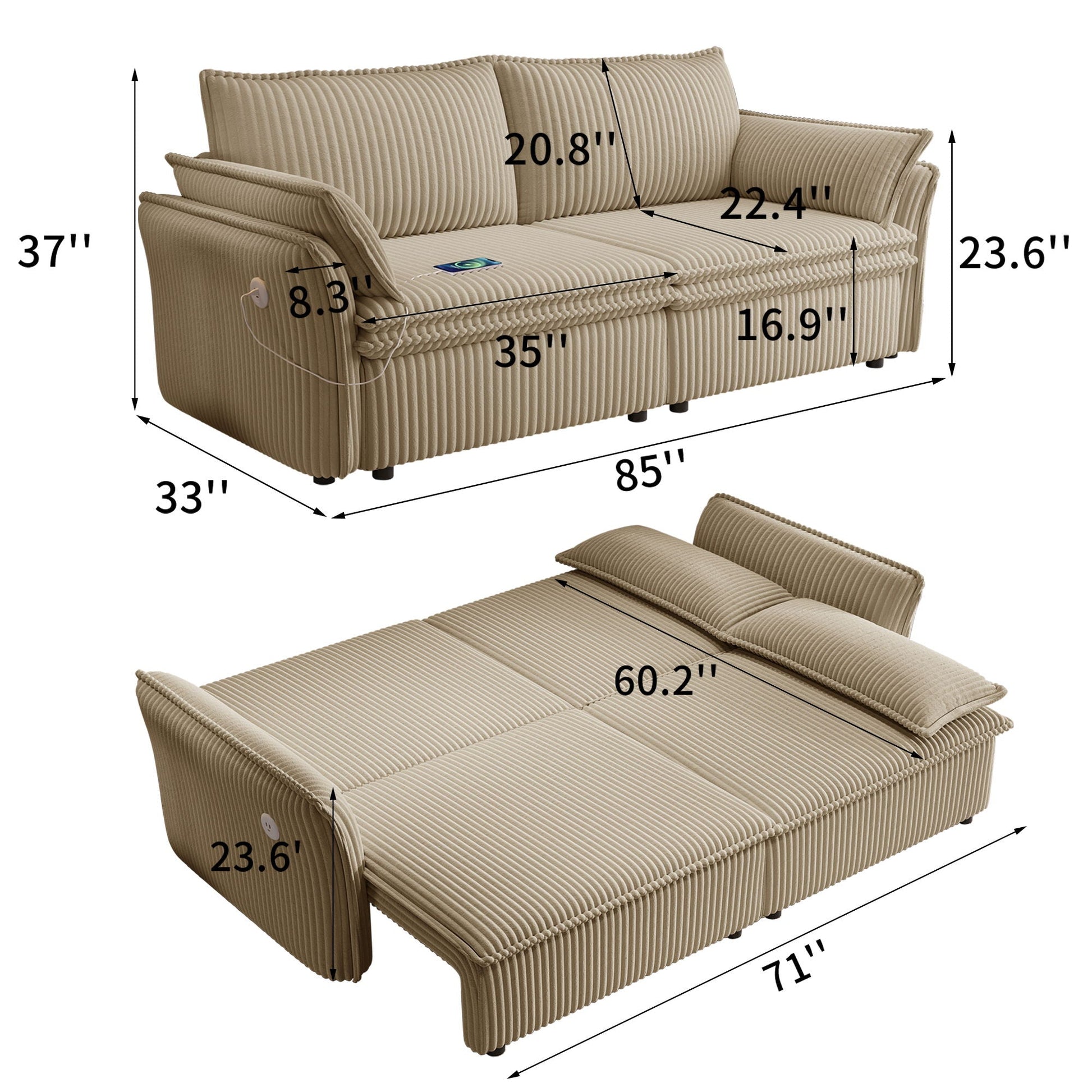 2 In 1 Convertible Sofa Bed, Multi Functional Living Room Furniture Home Essentials