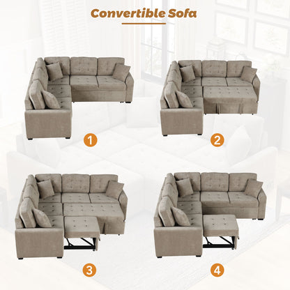 L-Shape Sofa Bed Pull-Out Sleeper Sofa With Wheels, USB Ports, Power Sockets For Living Room