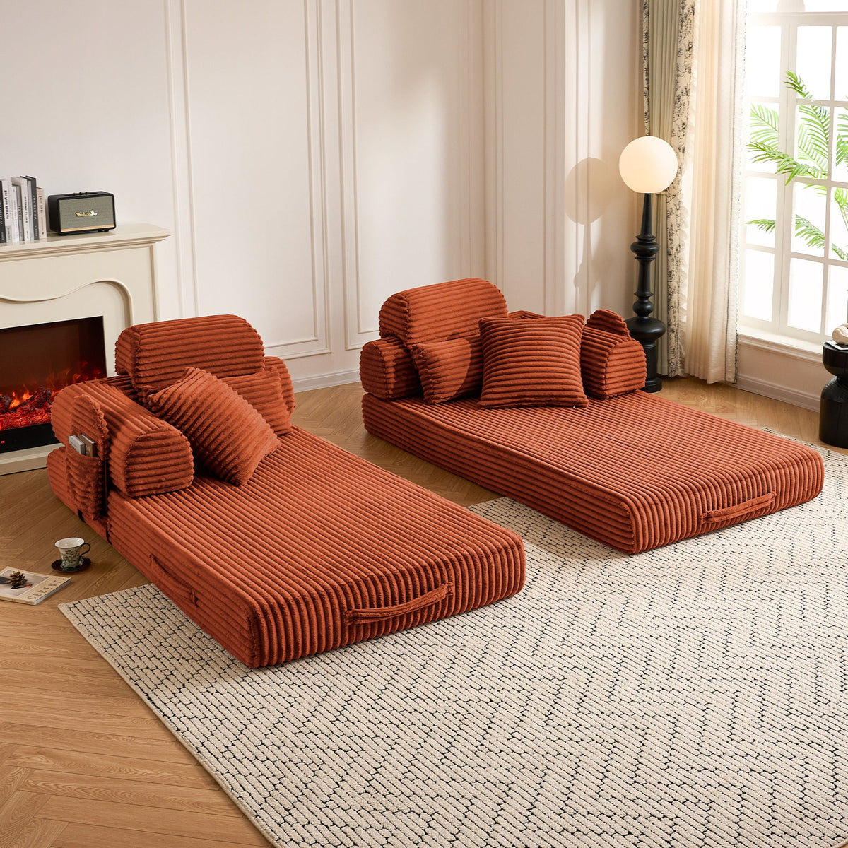 Convertible Sleeper Sofa With & Side Storage Pocket, Foldable Upholstered Couch For Living Room Home Essentials