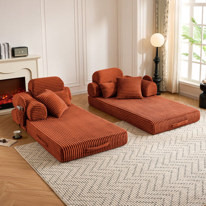 Convertible Sleeper Sofa With & Side Storage Pocket, Foldable Upholstered Couch For Living Room Home Essentials