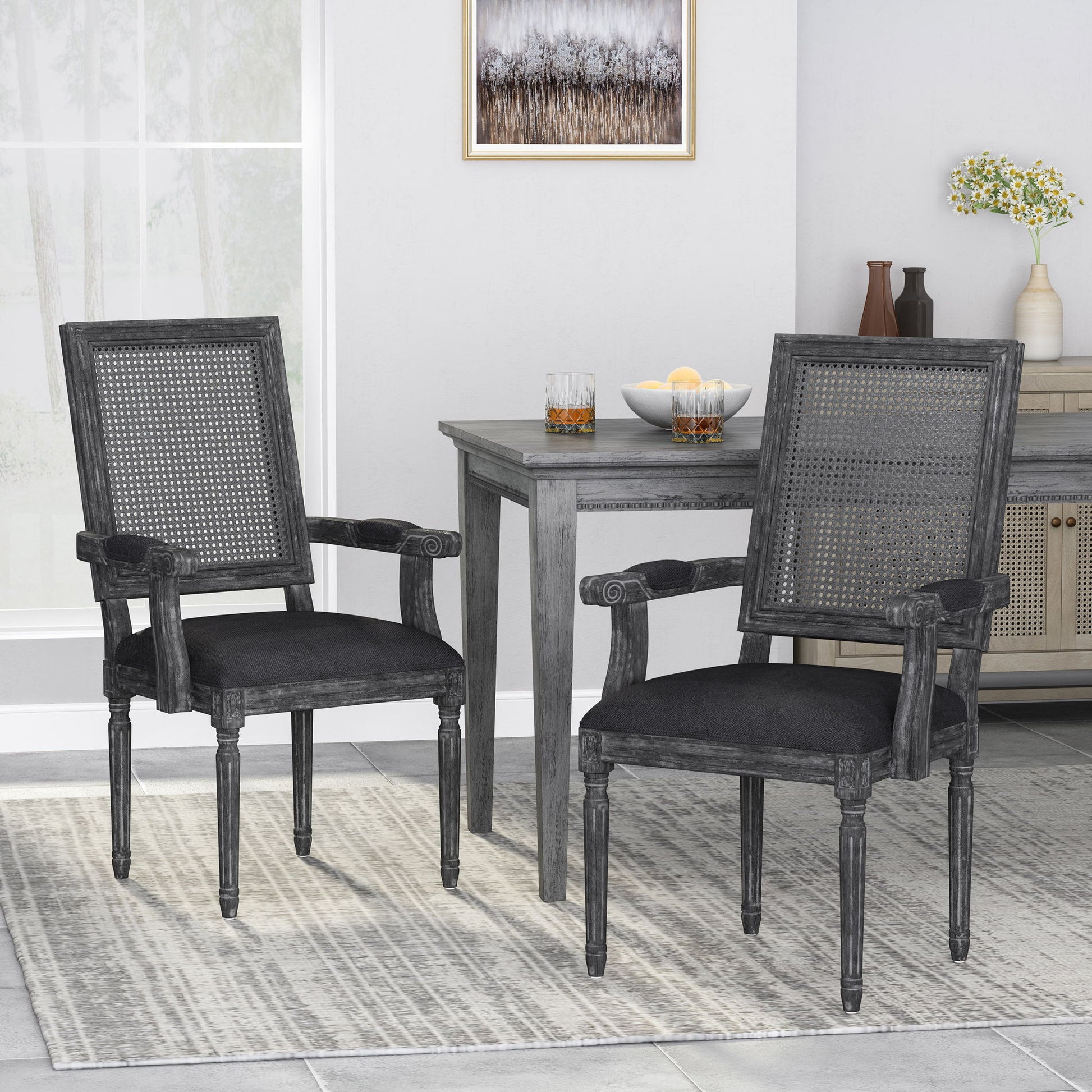 Elegant French Country Style Dining Chair With Cane Backrest Noble House