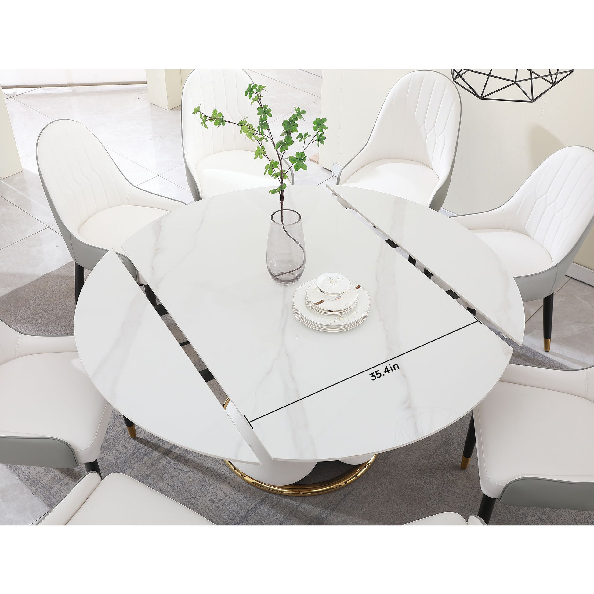 Fashion Modern Sintered Stone Dining Table With Multi Functional Retractable Design - White Home Essentials