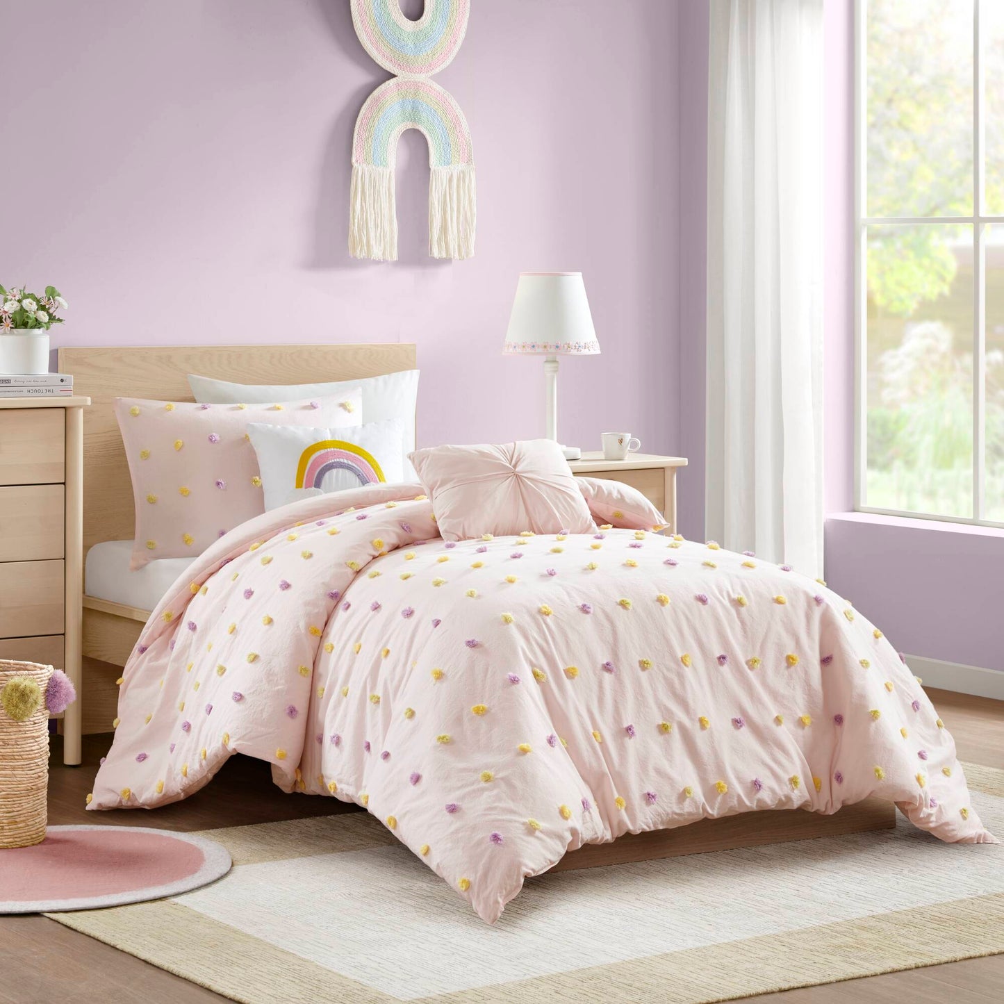 Callie - 4 Piece Twin/Twin Long Pom Pom Comforter Set - Pink Multi Urban Habitat Kids