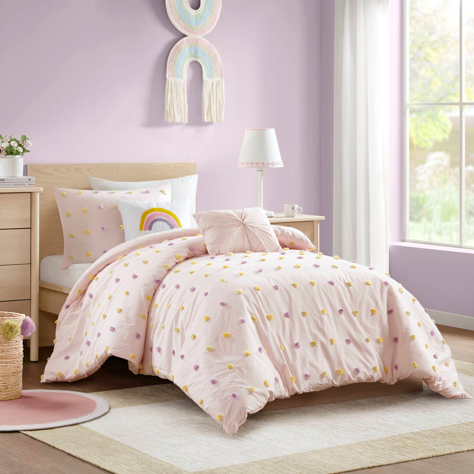 Callie - 4 Piece Twin/Twin Long Pom Pom Comforter Set - Pink Multi Urban Habitat Kids