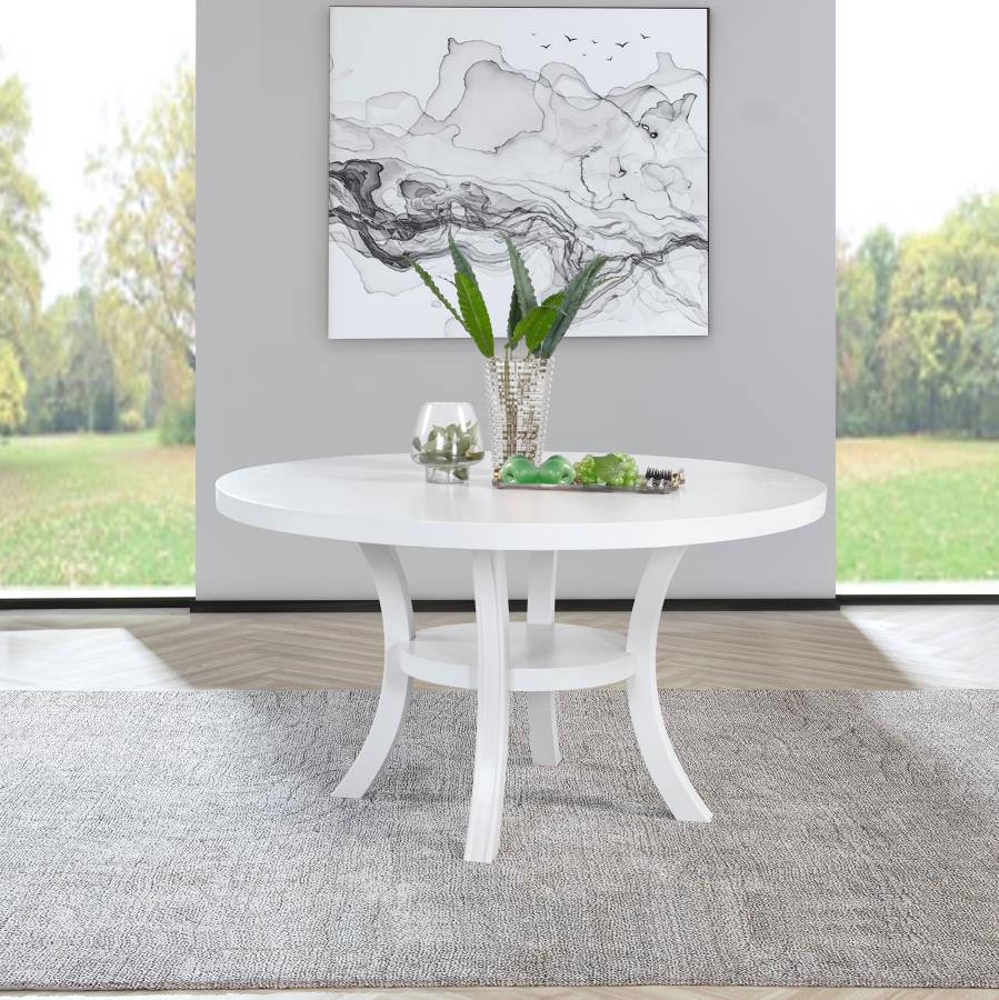 Judd - Round Dining Wood Table With Shelf - Pearl White Coaster Fine Furniture