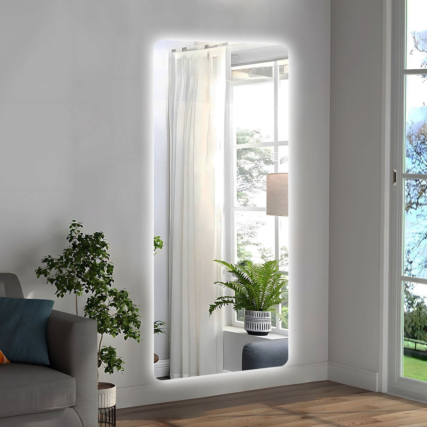 Wall Mounted Full Body Mirror With Dimming Lights Glass - Silver Daily Nest