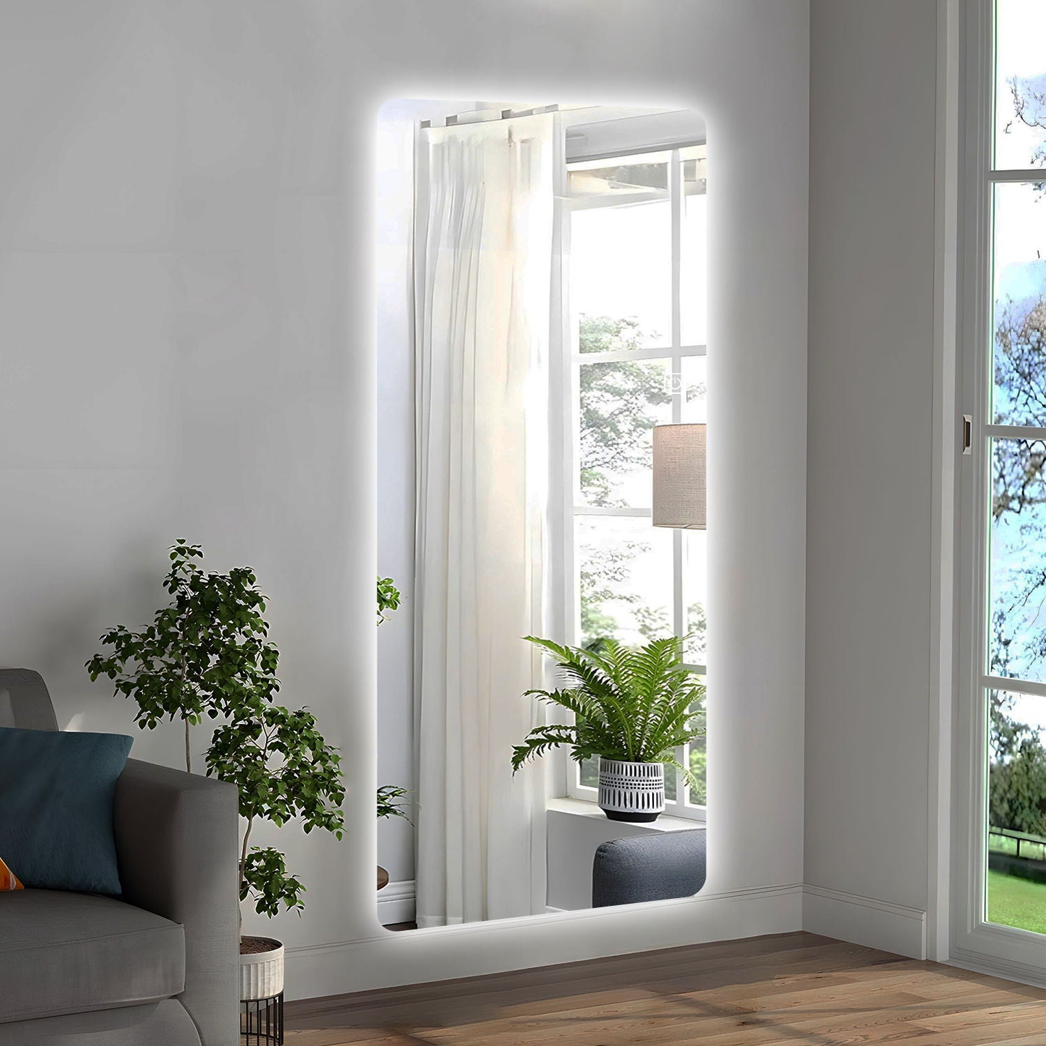Wall Mounted Full Body Mirror With Dimming Lights Glass - Silver Daily Nest