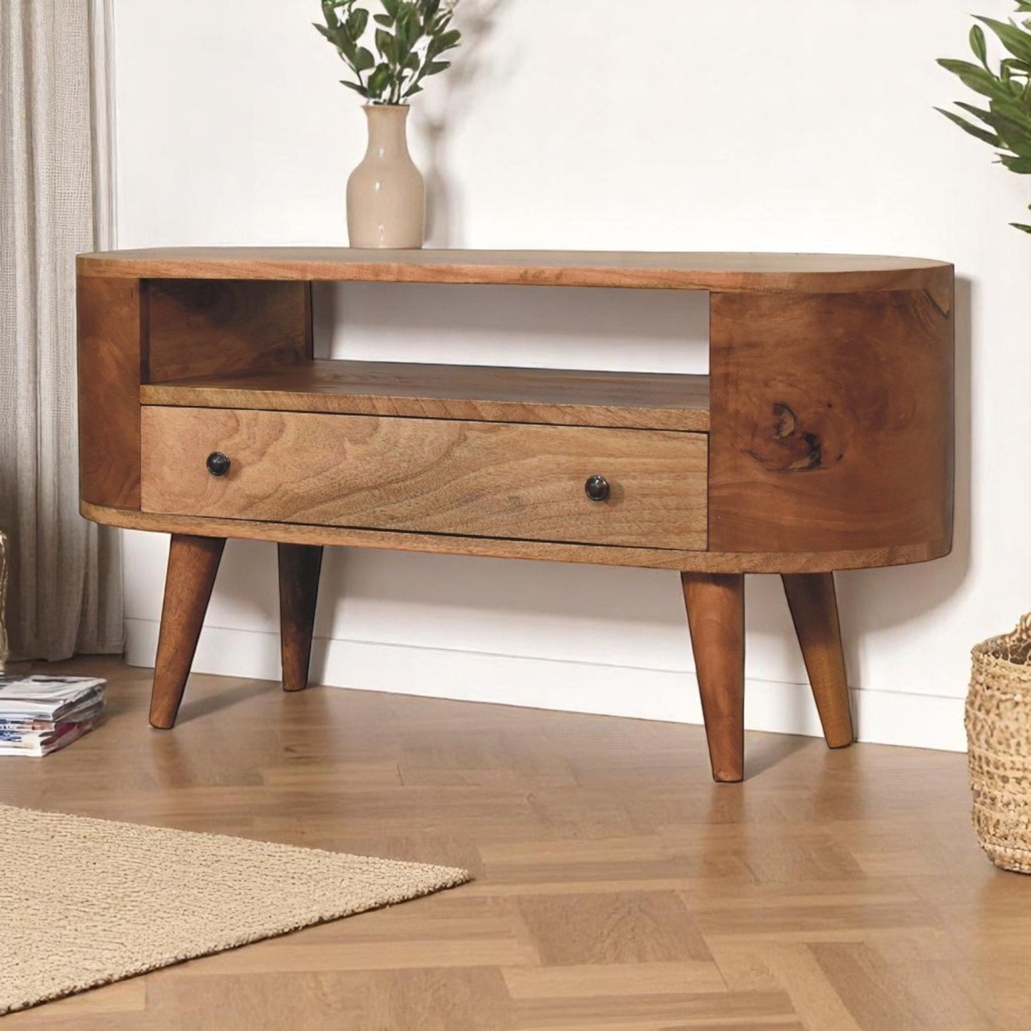 Mini Rounded Entertainment Unit - Oak Artisan Furniture