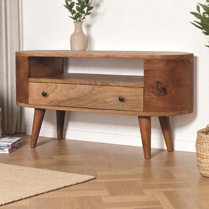 Mini Rounded Entertainment Unit - Oak Artisan Furniture