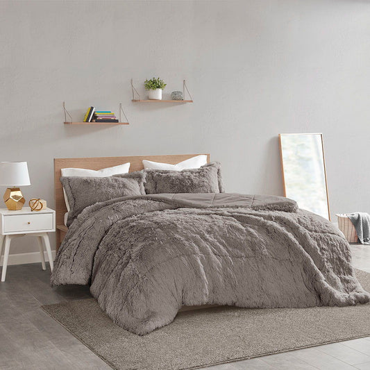 Malea - Shaggy Comforter Mini Set - Gray