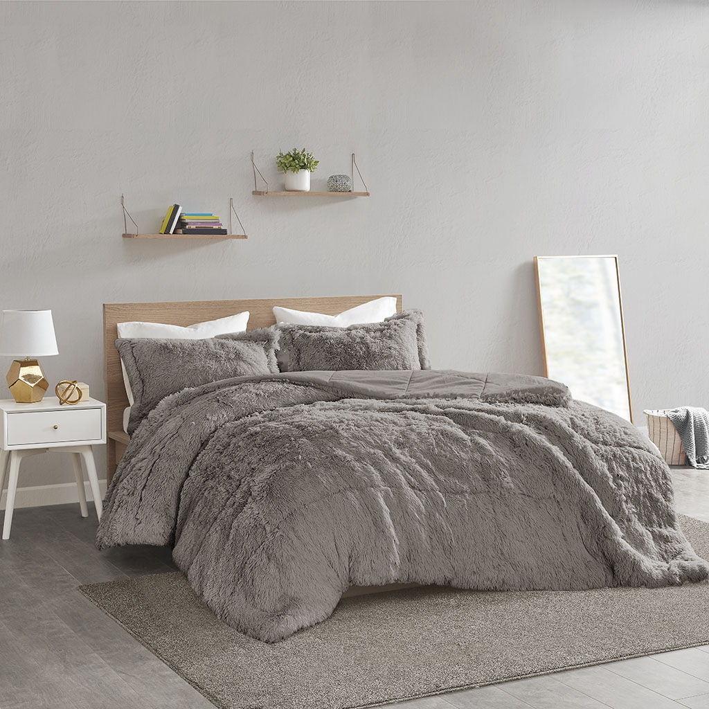 Malea - Twin Shaggy Comforter Mini Set - Gray