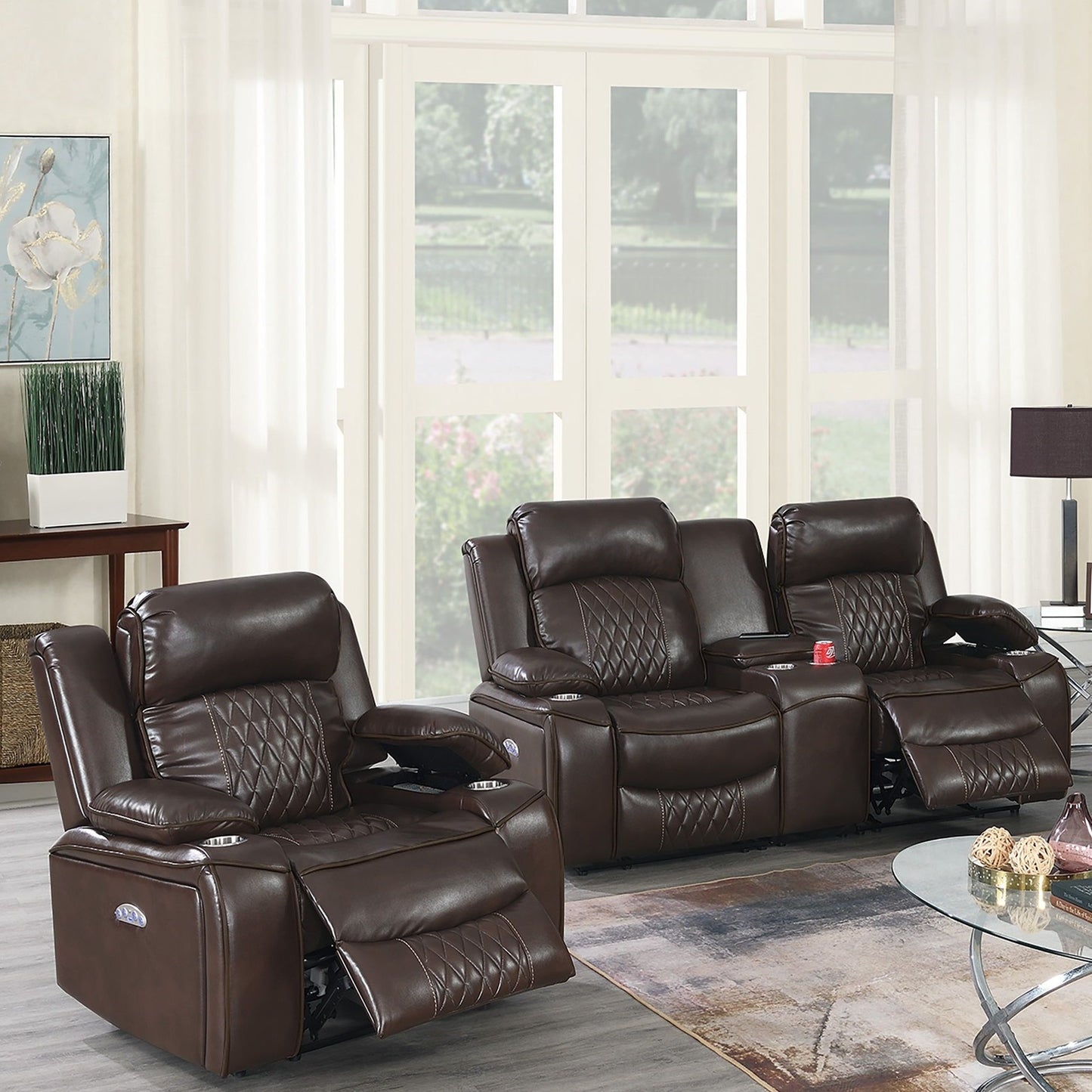 Power Motion Living Room Set With USB Port, Adjustable Headrest, Cup Holder Home Essentials