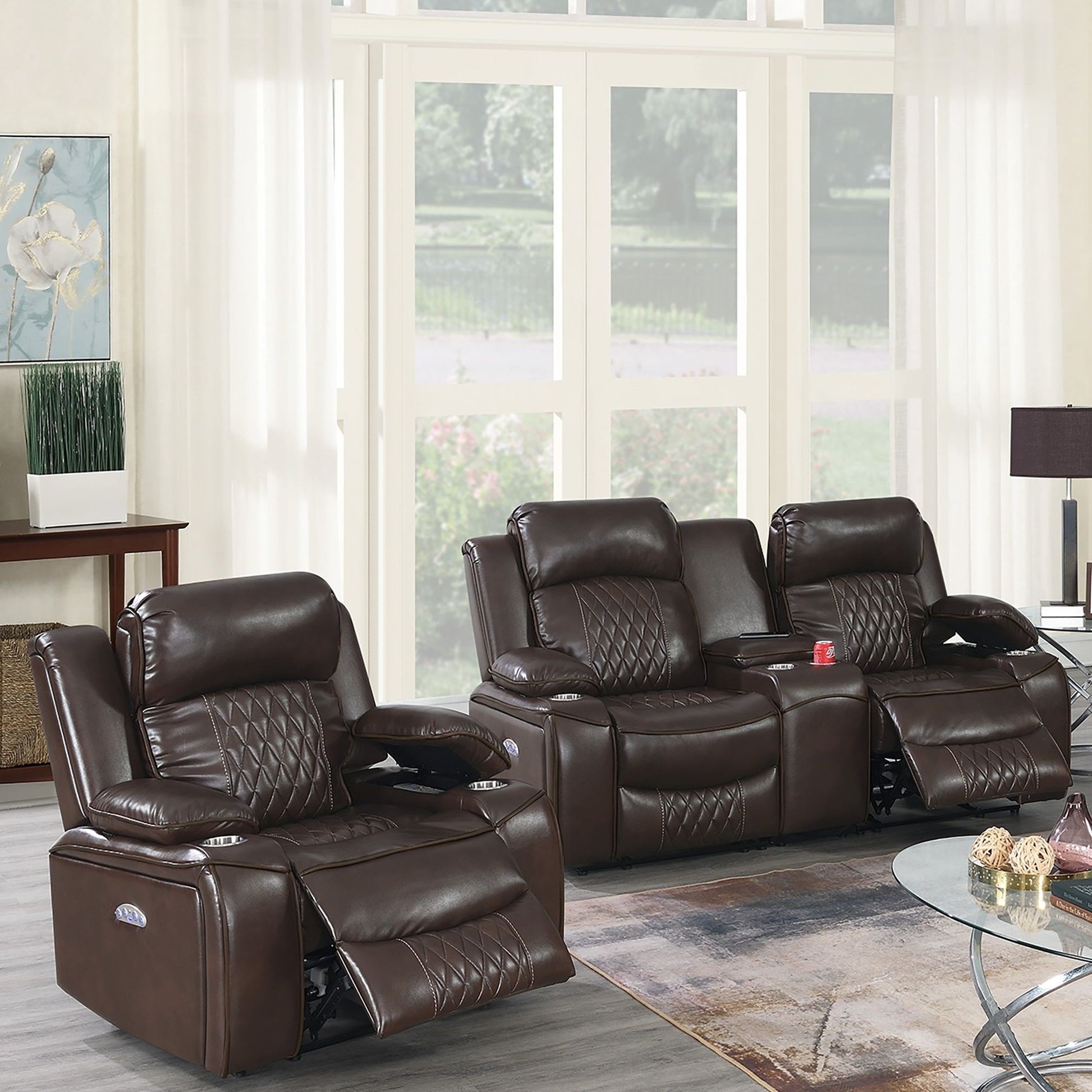 Power Motion Living Room Set With USB Port, Adjustable Headrest, Cup Holder Home Essentials