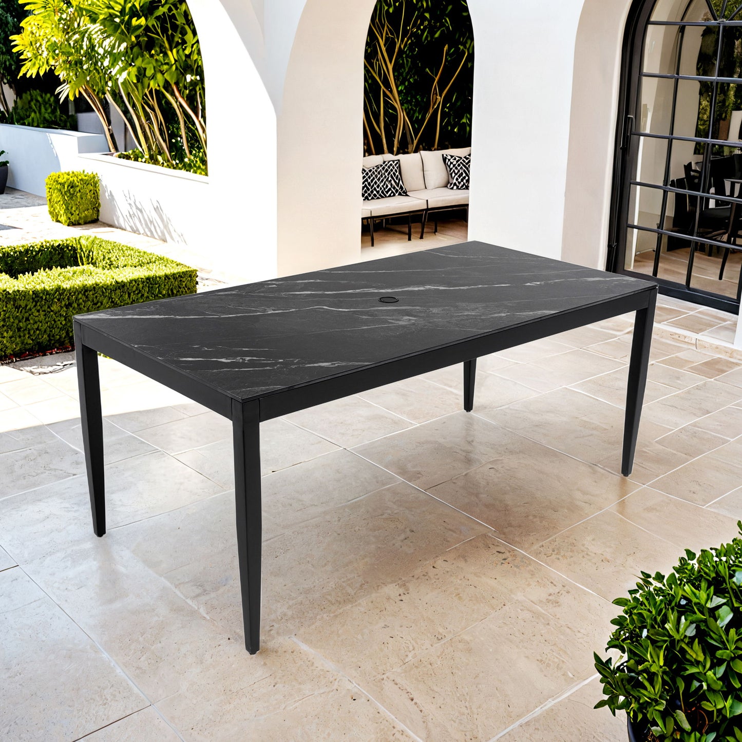 Outdoor Modern Patio Dining Table, Post Tapered Legs, Weatherproof & Rust Free Life Outside