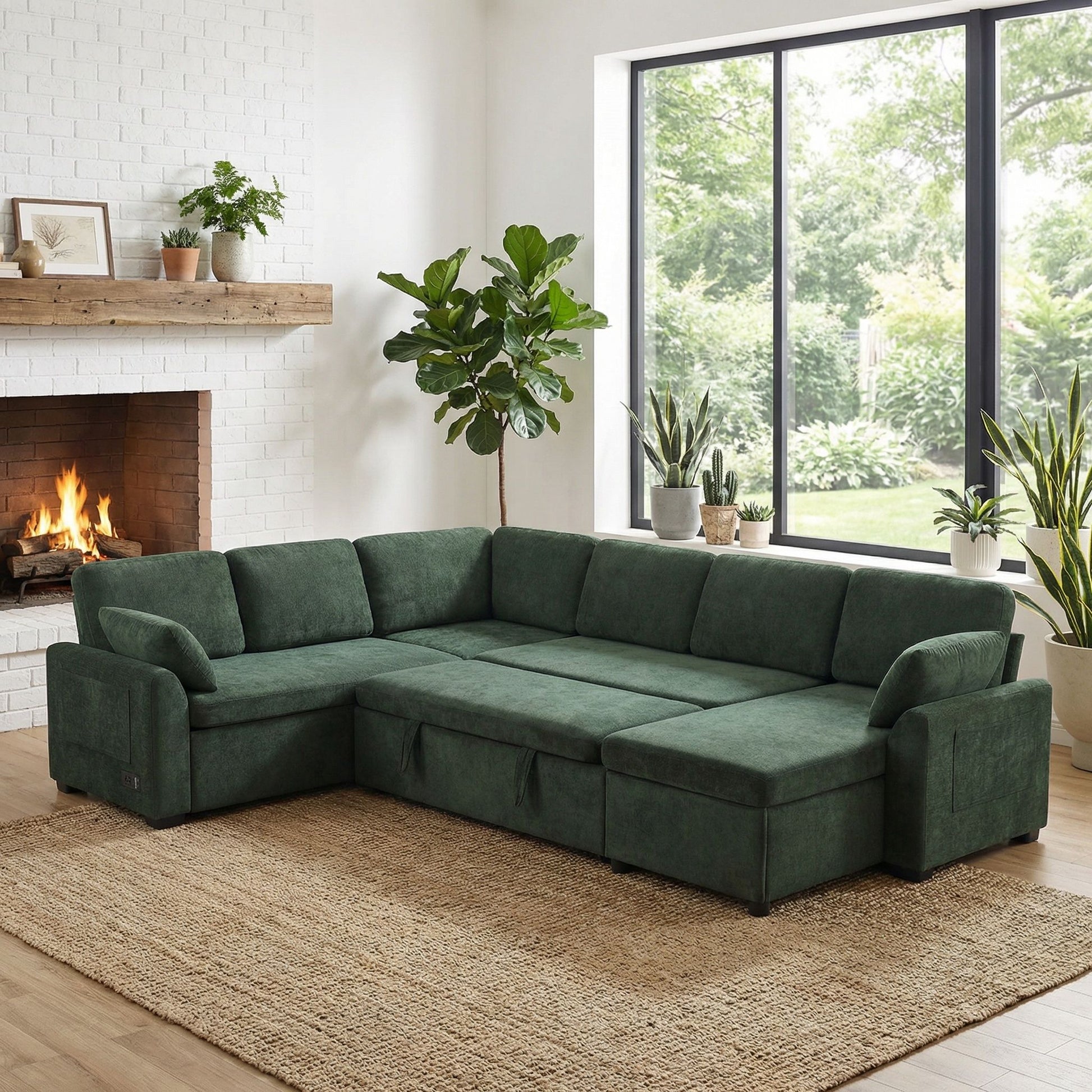 Convertible U-Shaped Sectional Sofa Bed With Reversible Chaise Hearth and Haven
