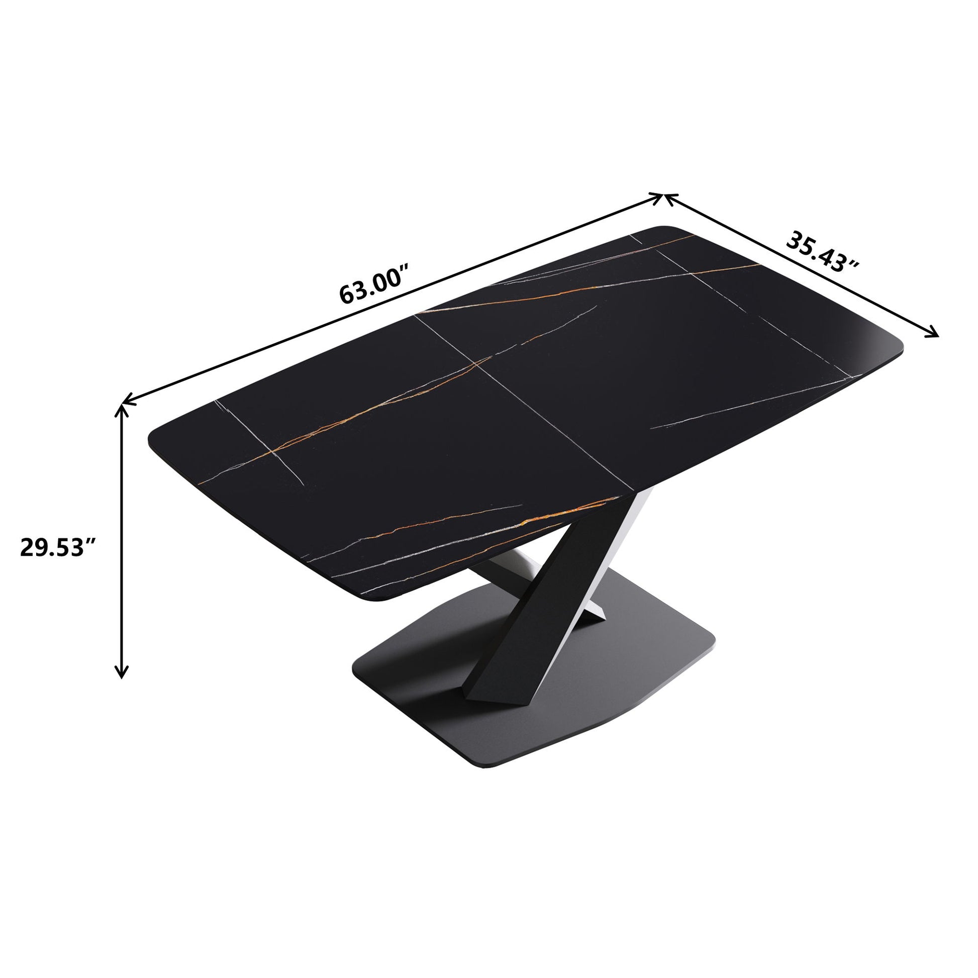 63" Artificial Stone Black Curved Black Metal Leg Dining Table - Black Home Essentials