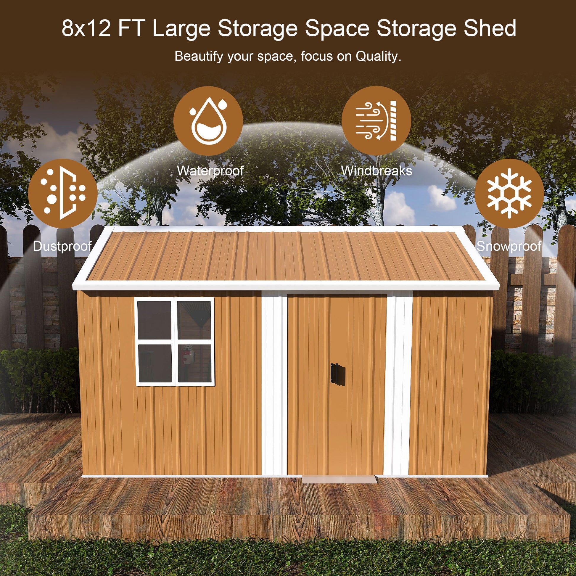 Heavy Duty Metal Storage Shed With Windows And Lockable Door, Weatherproof Outdoor Garden Shed Daily Nest