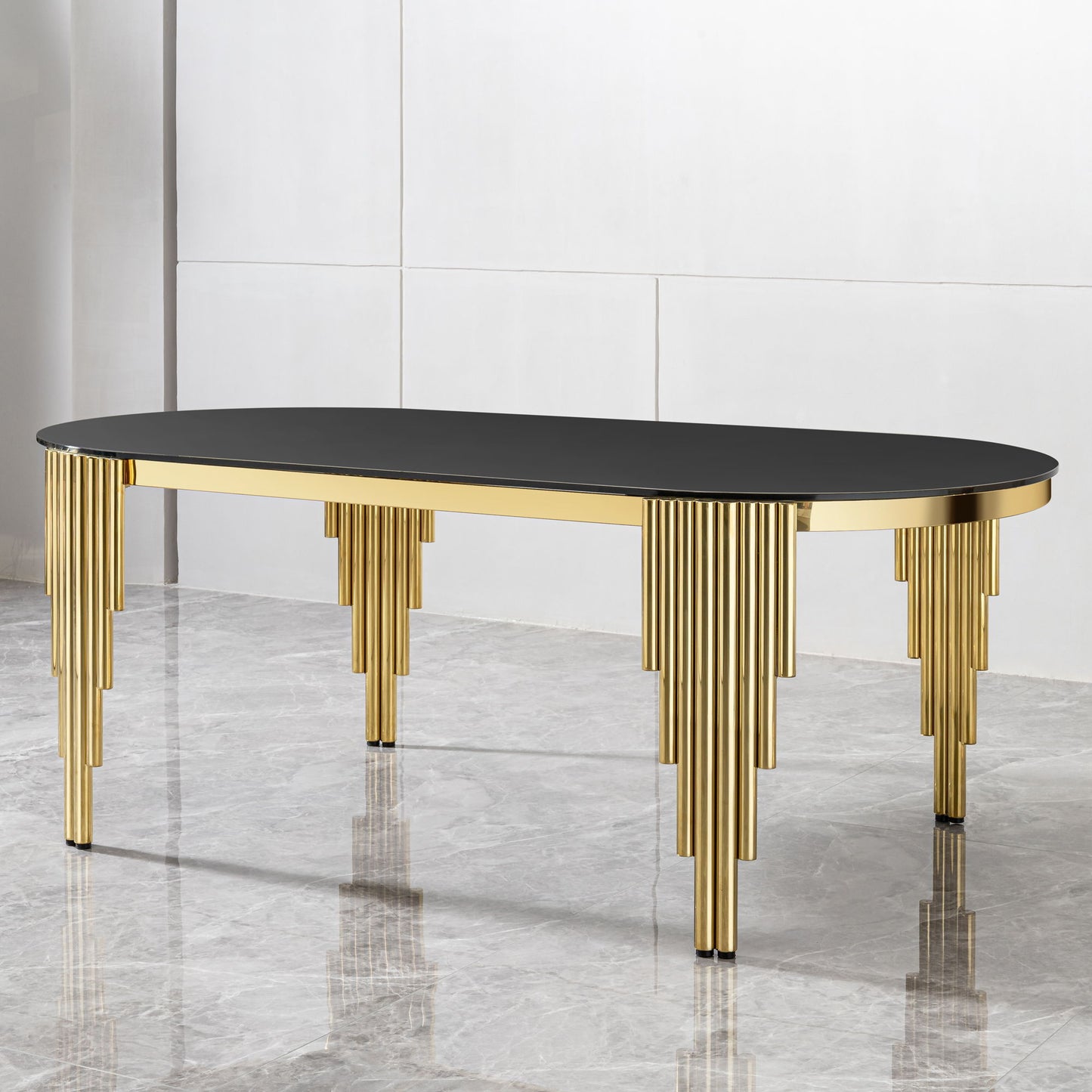Oval Dining Table With Glass Top And Stainless Steel Base Home Essentials
