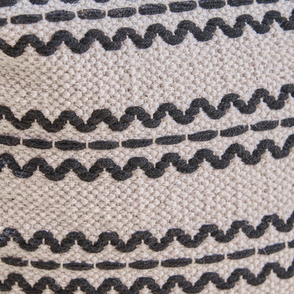 Lani - Handcrafted Fabric Pouf, Durable Cotton Square - Natural / Black Home Essentials