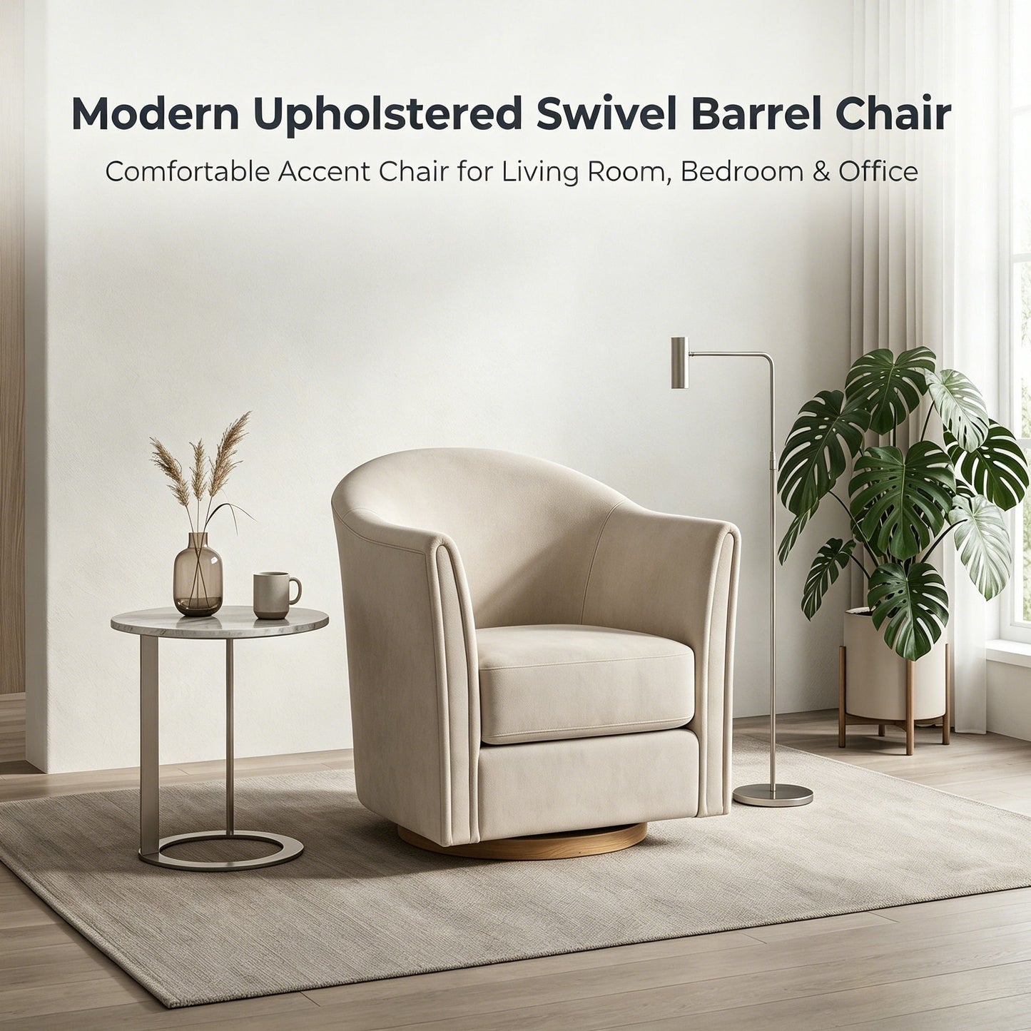 360 Degree Rotating Barrel Armchair For Living Room - Cream Beige Home Essentials