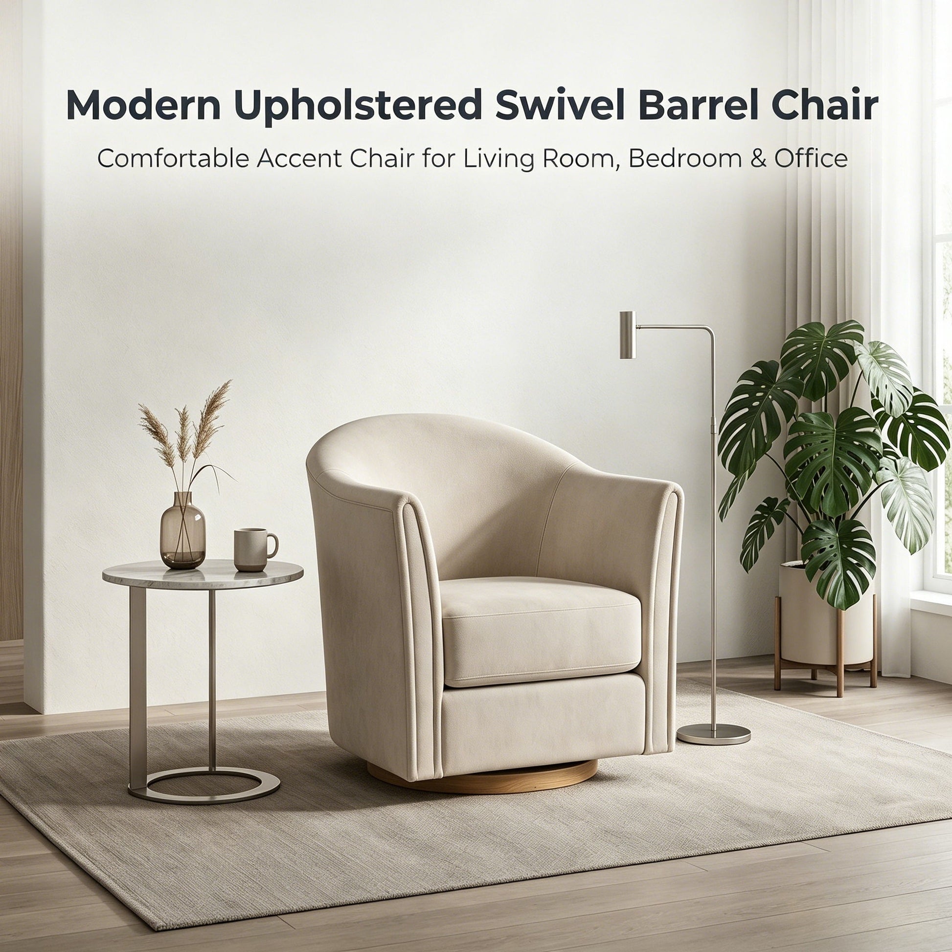 360 Degree Rotating Barrel Armchair For Living Room - Cream Beige Home Essentials