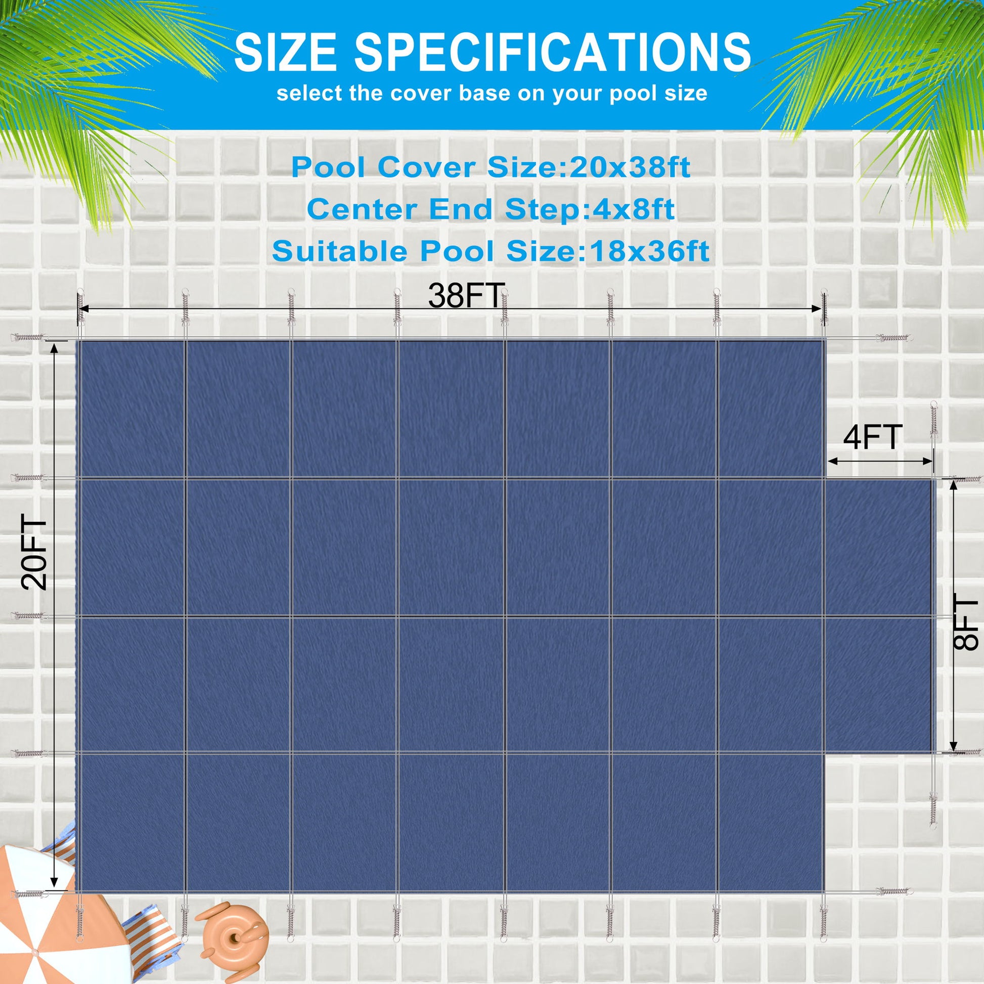 Pool Safety Cover, Fits 18 X 36Ft Rectangular Inground Winter Swimming Pools, High Strength Mesh - Blue Daily Nest