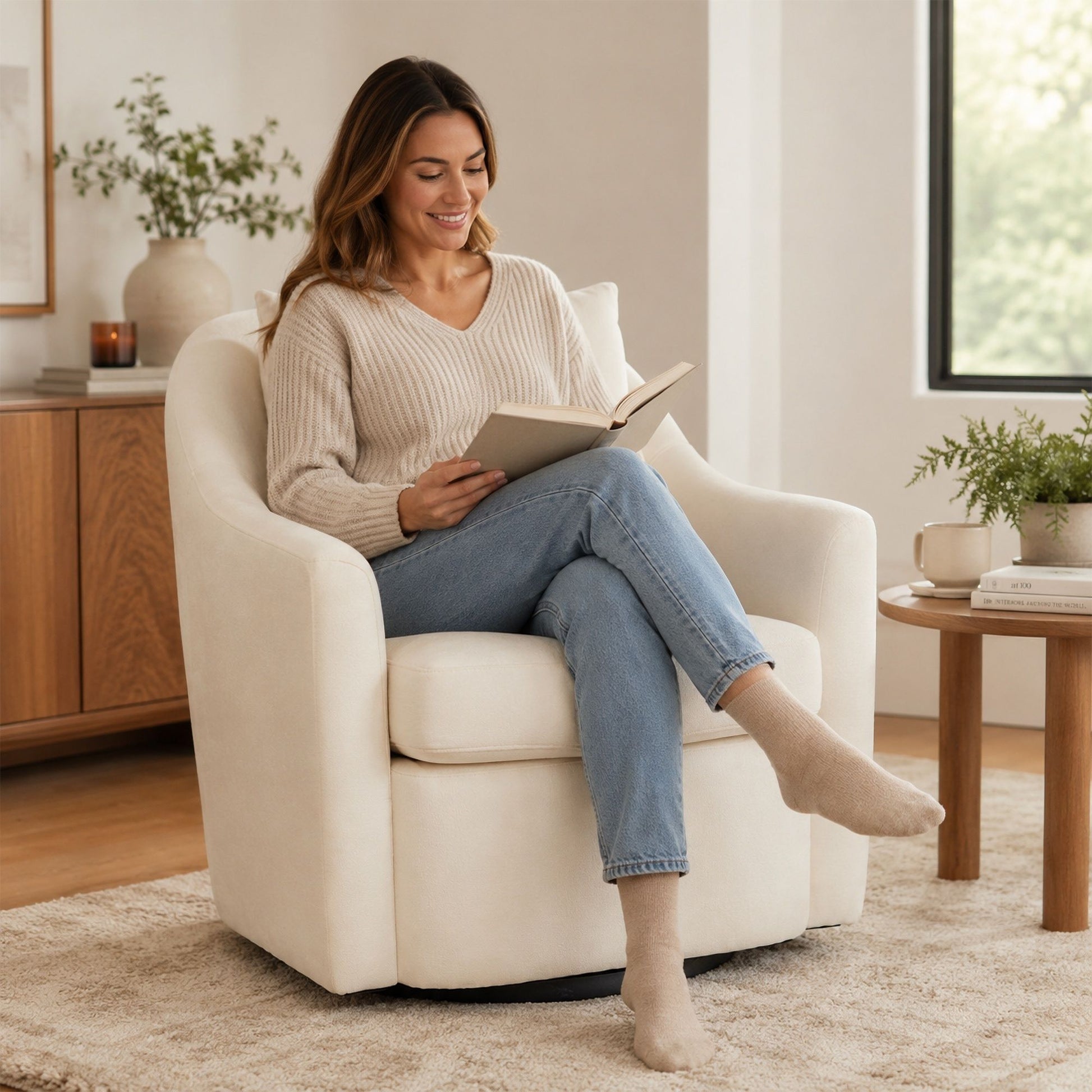 Upholstered Barrel Lounge Chair With Soft Cushioned Seat And Frame - White Home Essentials
