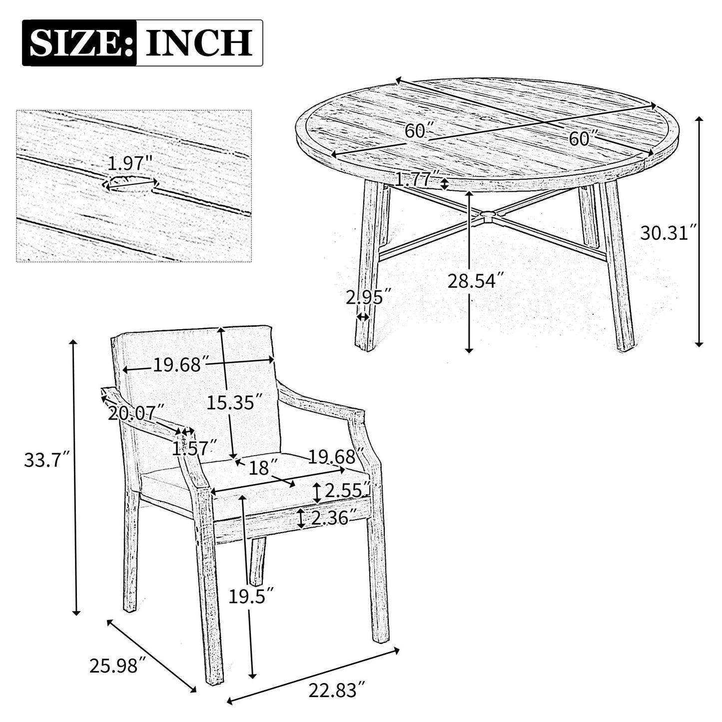 6 Person Outdoor Wooden Dining Set With Umbrella Hole And Removable Cushions For Patio - Gray Hearth and Haven