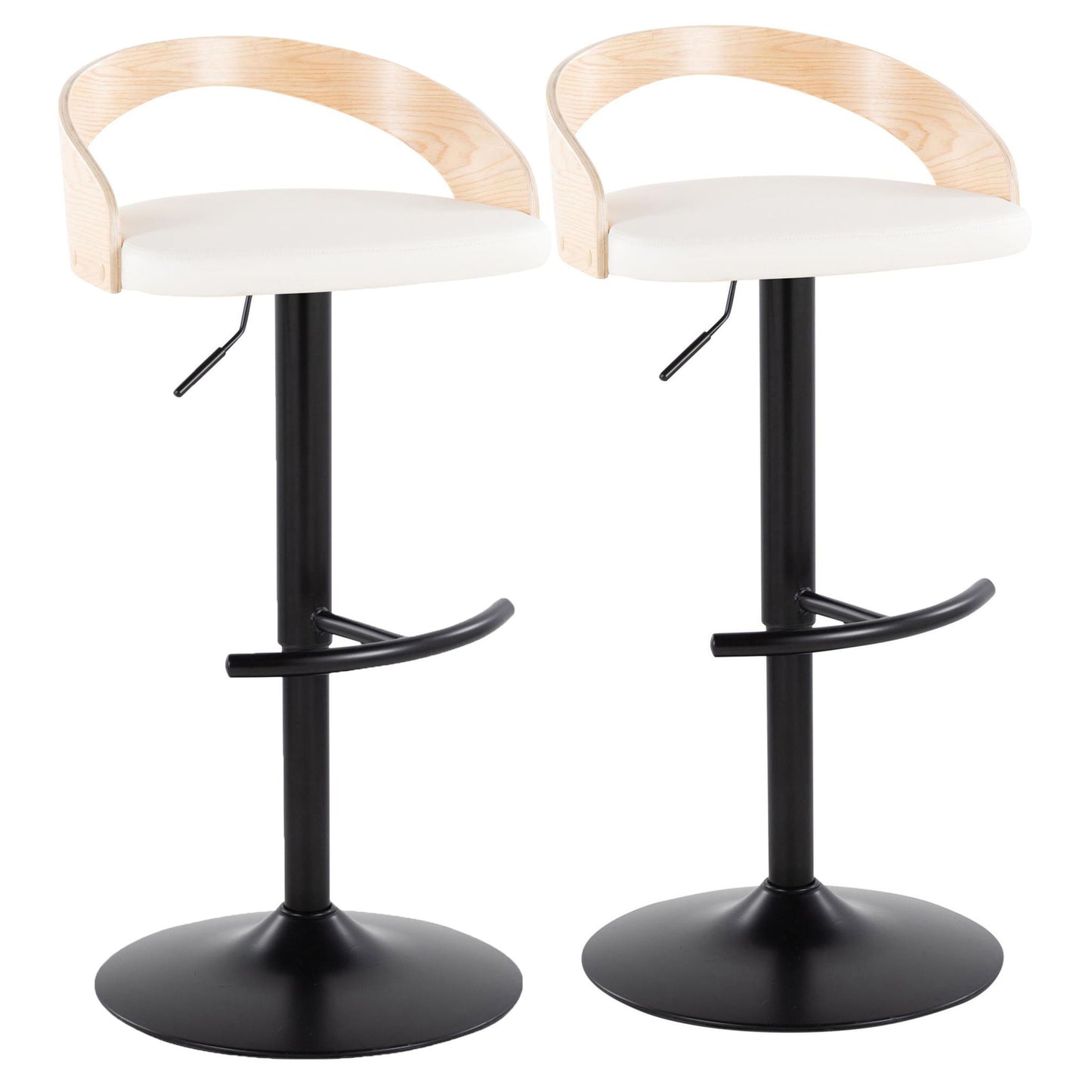 Grotto - Contemporary Adjustable Barstool With Swivel & Rounded T Footrest (Set of 2) Lumi Source