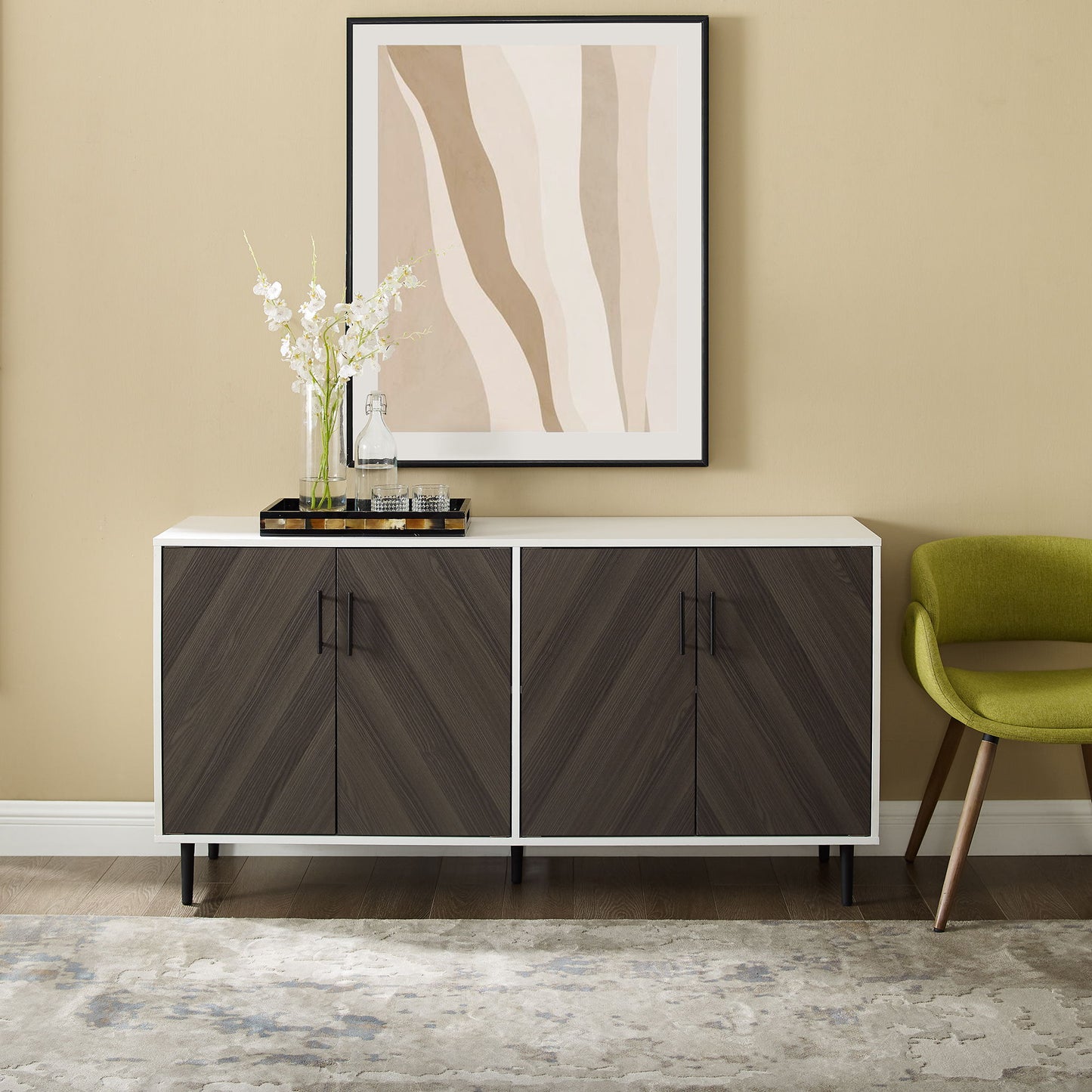 Mid-Century Modern Faux Bookmatch Door Buffet Walker Edison