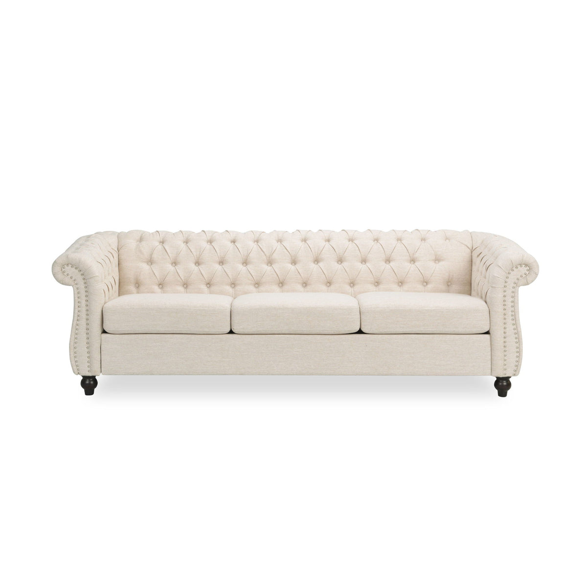 Chesterfield Style 3 Seater Sofa With Deep Button Tufting - Beige Noble House