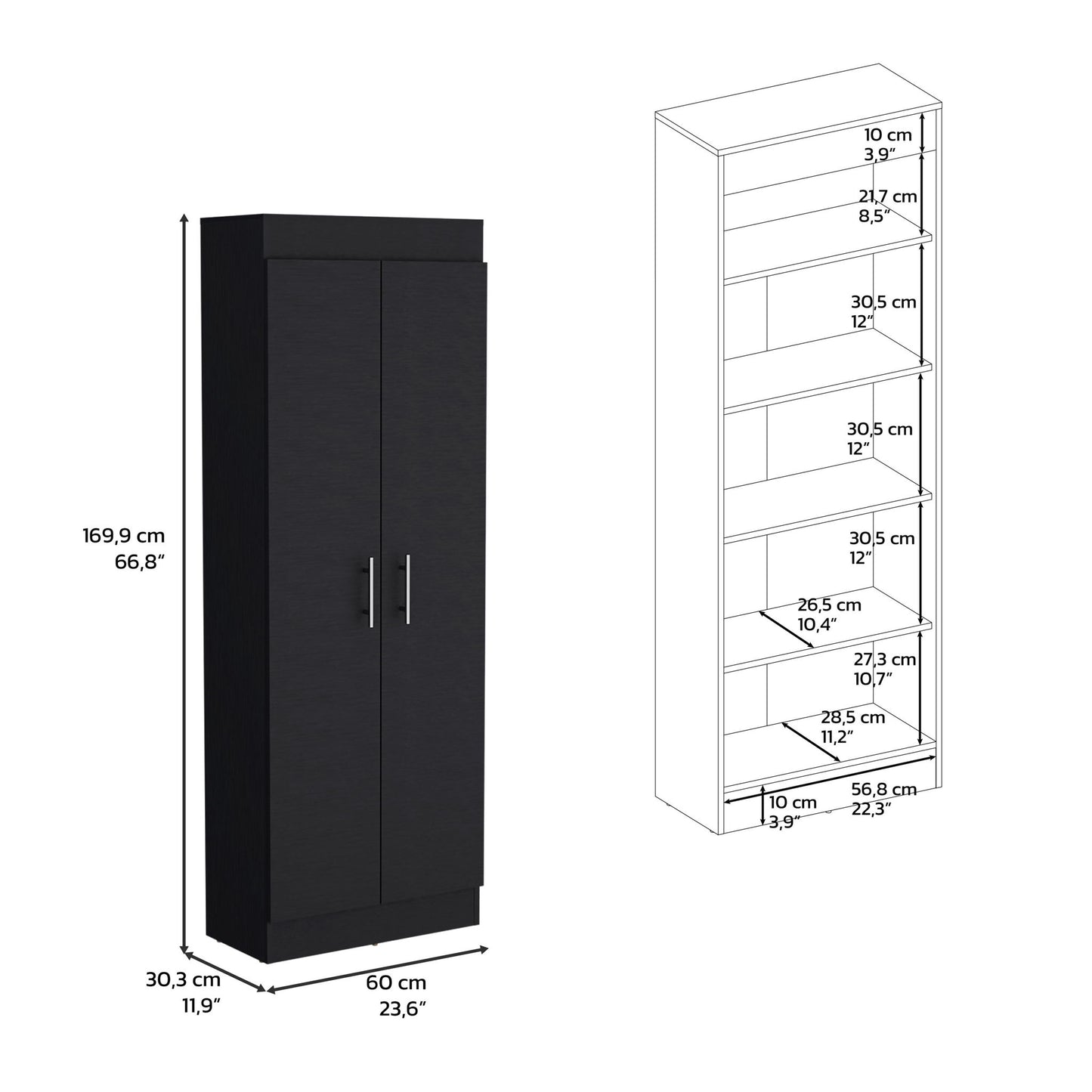 Clinton - Pantry Cabinet Kitchen Storage - Black Home Essentials