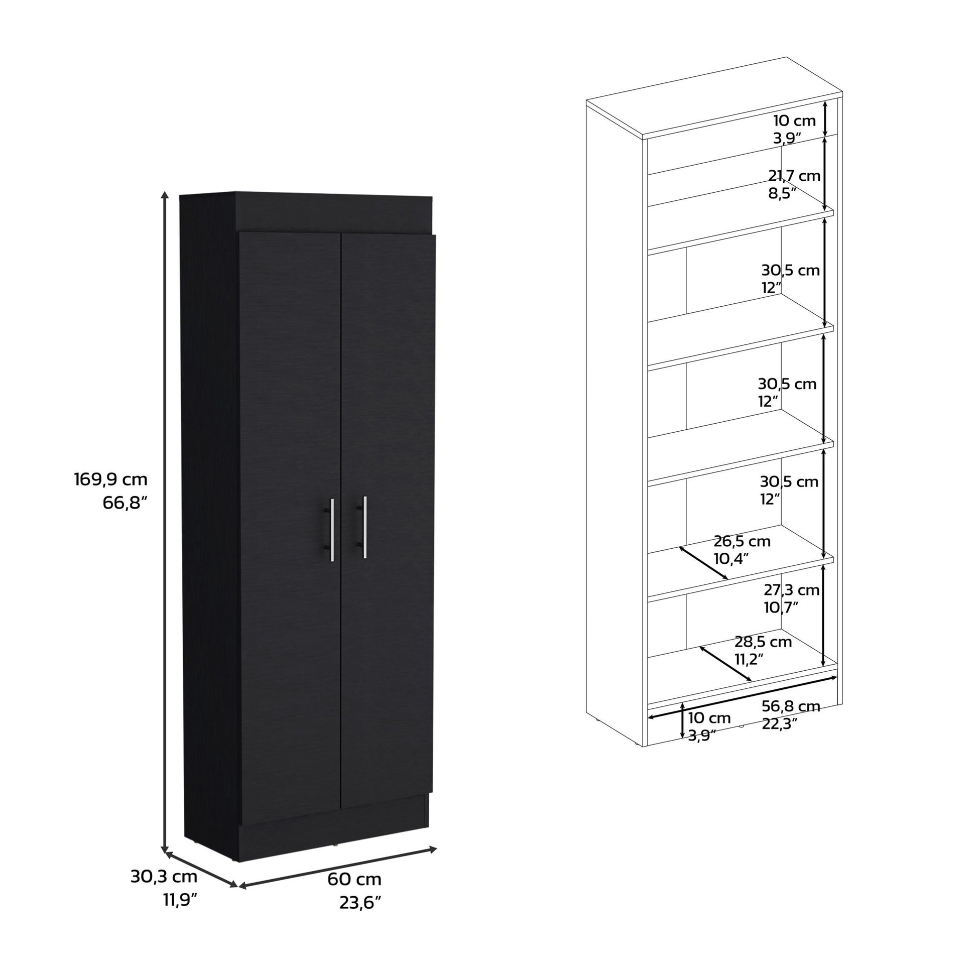 Clinton - Pantry Cabinet Kitchen Storage - Black Home Essentials