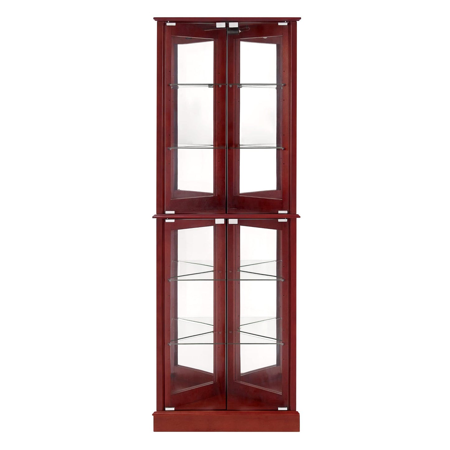 Corner Curio Dispaly Cabinet With Lights, Adjustable Tempered Glass Shelves, Mirrored Back (E26 Light Bulb Not Included) - Snoozhouse