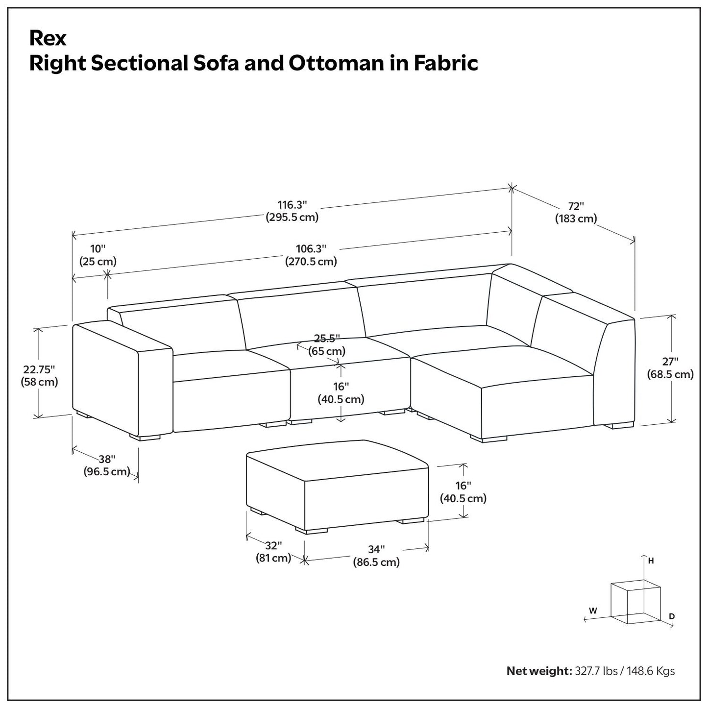 Rex - Handcrafted Sectional Sofa And Ottoman Simpli-Home