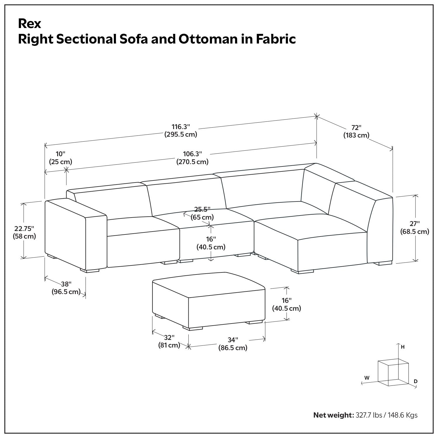 Rex - Handcrafted Sectional Sofa And Ottoman Simpli-Home