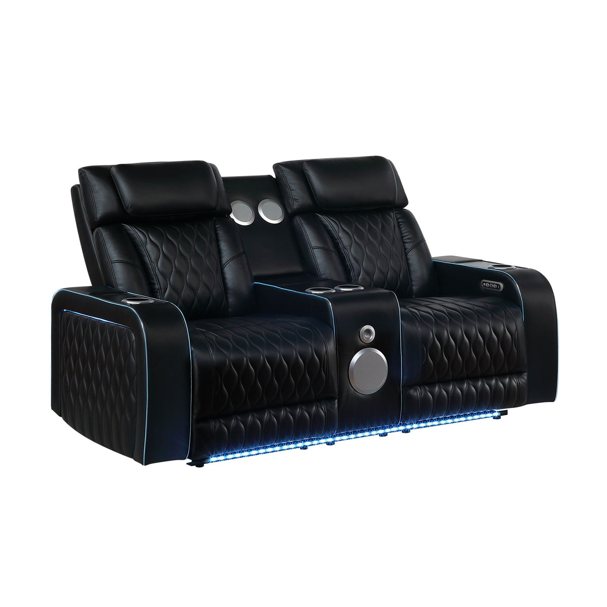 Electra - Power Reclining Loveseat With Power Headrests, Console, Speakers, Massage, LED Lighting And USB Control Matrix Furniture Group
