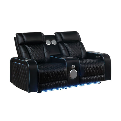 Electra - Power Reclining Loveseat With Power Headrests, Console, Speakers, Massage, LED Lighting And USB Control Matrix Furniture Group