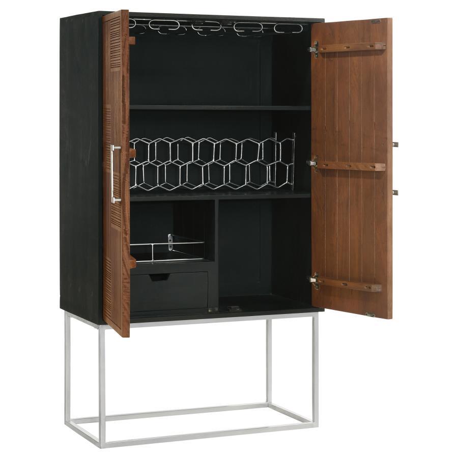 Borman - 2 Door Home Bar Cabinet Wine Storage - Walnut And Black