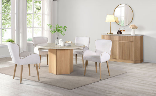 Qwin - Marble Top Round Dining Table - Natural Acme