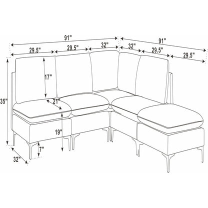 Upholstered Modular Sectional With Tall Legs, Medium Firm Seat Home Essentials