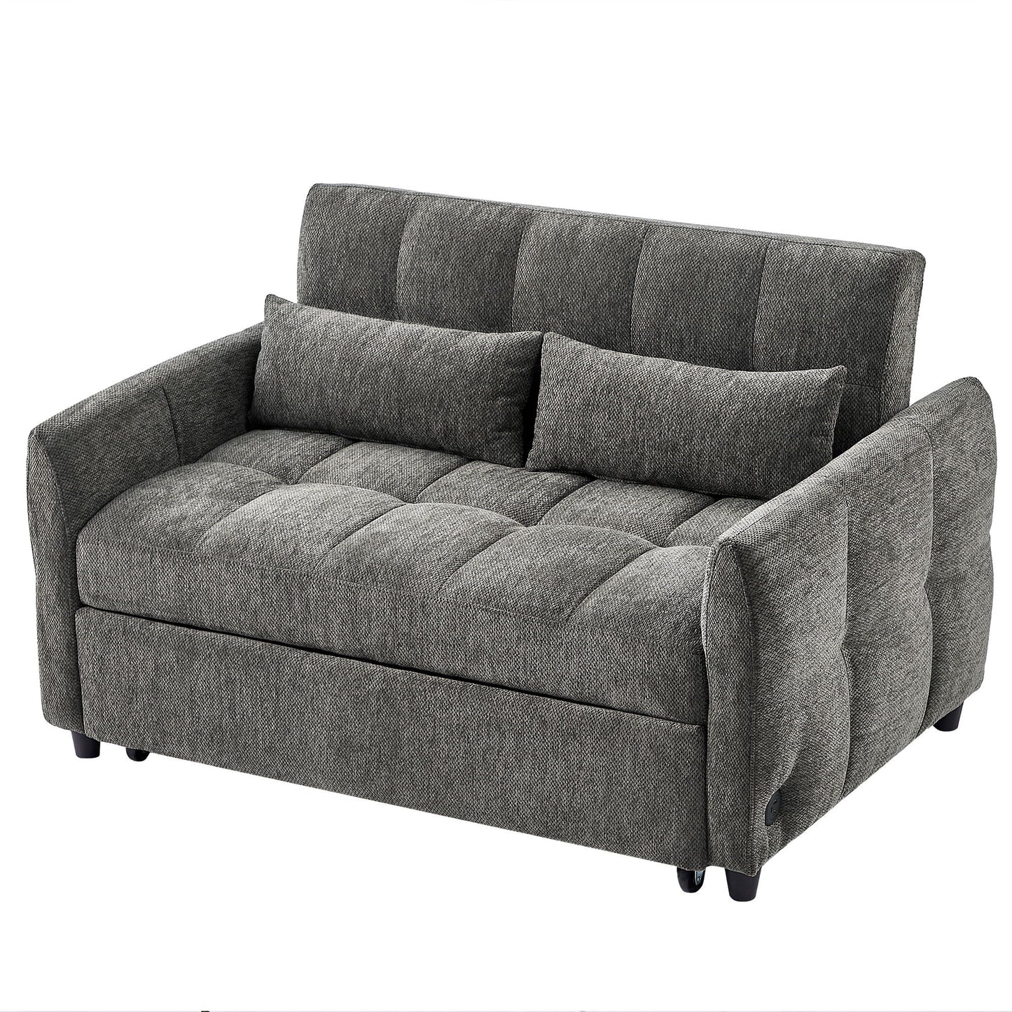 Loveseat Sofa Pull-Out Bed With Adjustable Backrest, 3 USB Ports And 2 Lumbar Pillows For Living Room Hearth and Haven