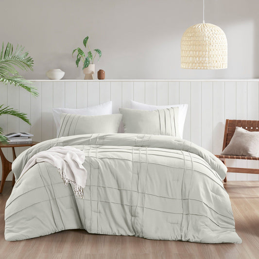 Porter - Soft Washed Pleated Comforter Set - Silver Super Listing