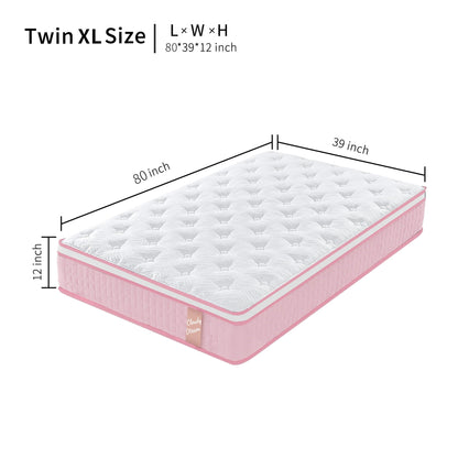 12" Hybrid Mattress With Individual Pocket Spring, Comortable Memory Foam Home Essentials